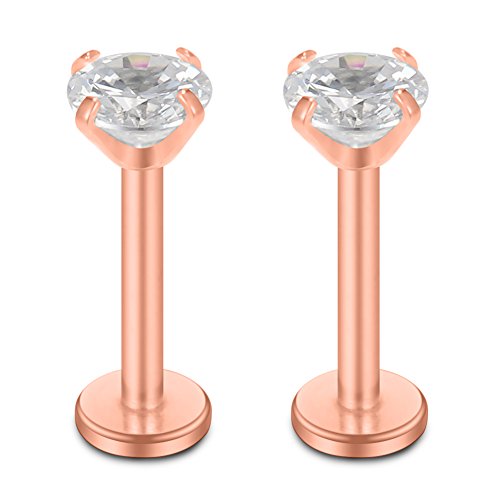 SCERRING 16G Lip Rings Clear CZ Labret Monroe Lip Ring Tragus Nail Helix Earring Stud Piercing Jewelry Bar Length 6mm 8mm 10mm - style: 6PCS - 8mm Rose Gold
