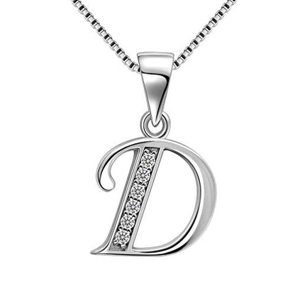 Aurora Tears Letter Necklace Initial 925 Sterling Silver Alphabet Pendant Crystal Name Gift Women Cubic Zirconia Jewelry - color: D
