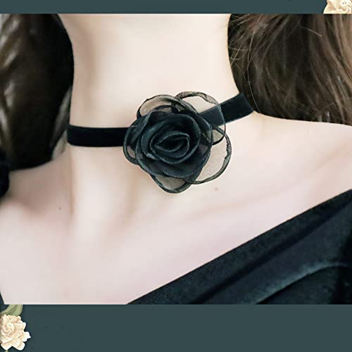 Nova&Aria Chokers Set For Women Heart Choker Necklaces Flower Pendant Velvet Cute Pink Turquoise Blue White Black Choker Necklace Christmas Colorful Lace Chokers - color: Black&Pink B