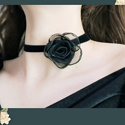 Nova&Aria Chokers Set For Women Heart Choker Necklaces Flower Pendant Velvet Cute Pink Turquoise Blue White Black Choker Necklace Christmas Colorful Lace Chokers - color: Black&Pink B