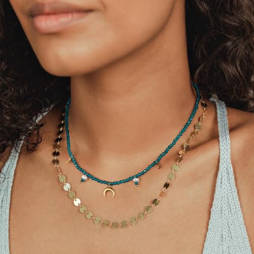 KissYan Beaded Choker Necklace for Women, Colorful Natural Gemstones Pearl Choker 14K Gold Plated Pendant Healing Crystal Necklace Handmade Stone Jewelry Gift | 14K Gold Plated Pendant Necklaces, Natural Gemstones Pearl Choker, Healing Crystal Chain, Hand