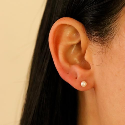 EVAYA Real 14k Gold Freshwater Pearl Stud Earrings for Women (3mm-6mm) | Real solid 14k gold with genuine freshwater pearl; 3-6mm diameter; secure screw back; hypoallergenic, classic everyday - size: 4mm