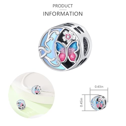 925 Sterling Silver Charms for Bracelets and Necklaces Lipstick and Perfume High Heels Dangle Pendants Heart Butterfly Bead Charms Halloween Christmas Gift for Womens - style: Butterfly Moonlight Beads Charm