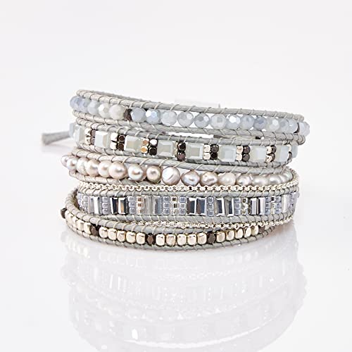 Bracelet for Women – Handmade Vegan Boho Natural Stone Layered Bracelet, Thailand Bohemian Stackable Beaded Wrap Bracelets, Summer Hippie Bracelet Stack, Fashion Jewelry Gifts - color: A8-Bianco