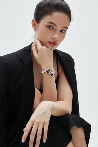 GelConnie Chunky Cuff Bangle Bracelet for Women, Statement Jewelry | Gold and Silver Tone Cuff Bangles with Resin, Crystal and Textured Accents for Party, Vacation and Dressy Looks - style: Bangle 02-Silver