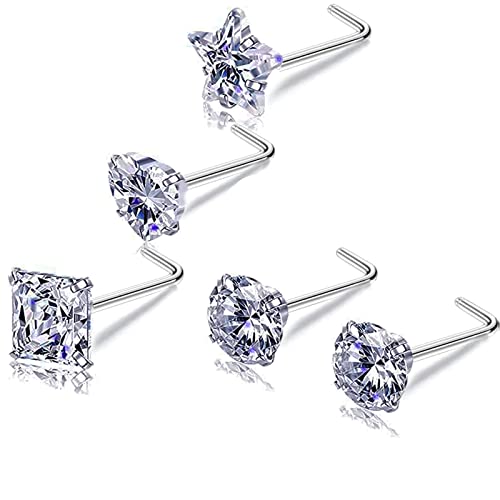 Nose Rings & Studs - 18g, 20g, 22g 14K Gold Bone Nose Studs for Women in Titanium Steel - color: 20g 5pcs Silver L Shaped G23 Titanium