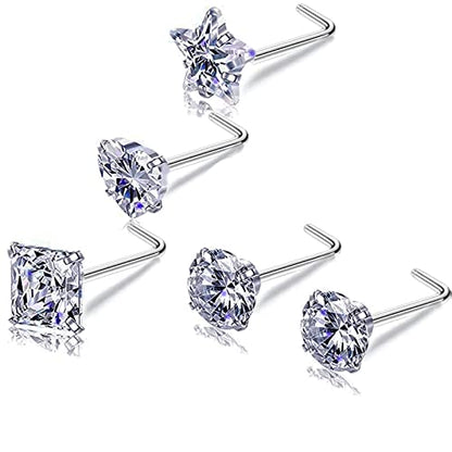 Nose Rings & Studs - 18g, 20g, 22g 14K Gold Bone Nose Studs for Women in Titanium Steel - color: 20g 5pcs Silver L Shaped 316L Surgical Steel