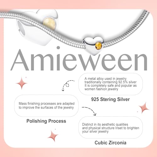 Birthstone Charm, Heart Charm Bead with CZ, for Anniversary Birthday Mothers Valentines Day Christmas Graduation, for Yourself Family Mom Friend Girlfriend Sister Grandma - style: Nov.