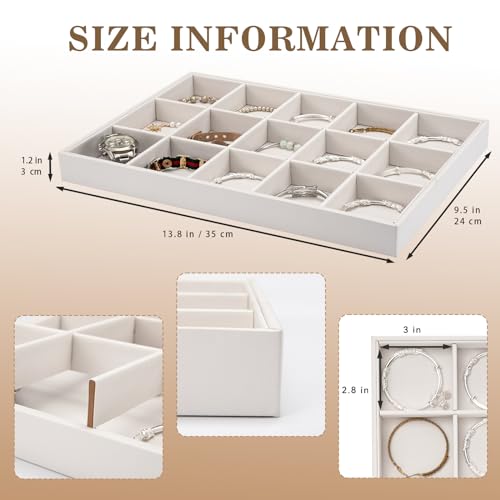 Polmart Stackable 15-Grid Jewelry Organizer/Storage/Display Trays, White Leatherette (2-Pack) - color: White Leather