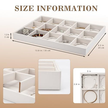 Polmart Stackable 15-Grid Jewelry Organizer/Storage/Display Trays, White Leatherette (2-Pack) - color: White Leather