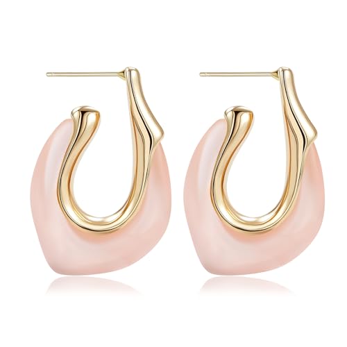 Acrylic Gold Hoop Earrings Chunky Huggie Statement Vintage Earrings Cute Resin Drop Earring Trendy Jewelry Gifts for Women - color: Pink, size: Hoop