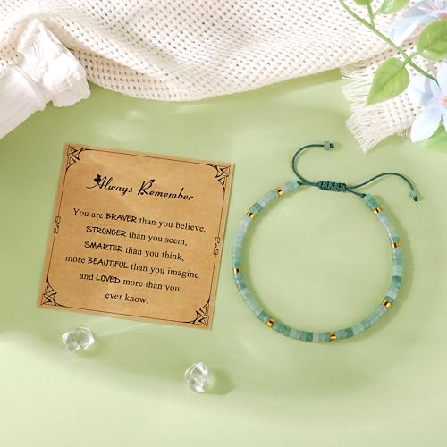 JoycuFF Gifts for Women Inspirational Gifts for Teen Healing Natural Stone Bracelets for Women Friends Sister - style: Always remember-Green Aventurine