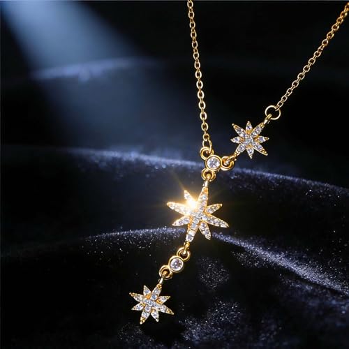 Lariat Gold Necklace for Women, Dainty Long Necklace Gold/Silver Plated Y-Shaped Pendant Necklace, Trendy Drop Necklaces Simple Gold Jewelry Gifts For Women - style: Star-Gold