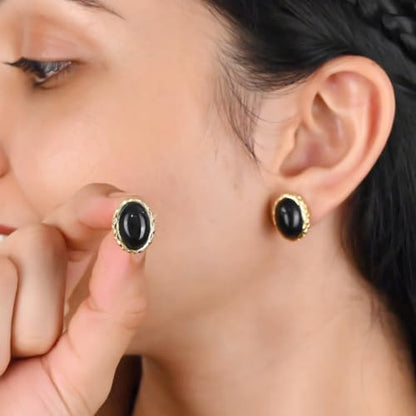 Gempires Bold Oval Gemstone Stud Earrings for Women – Natural Healing Stone Jewelry 14K Gold-Plated Hypoallergenic Tarnish-Resistant – Bold Statement Studs Gift for Her - style: Lapis Lazuli