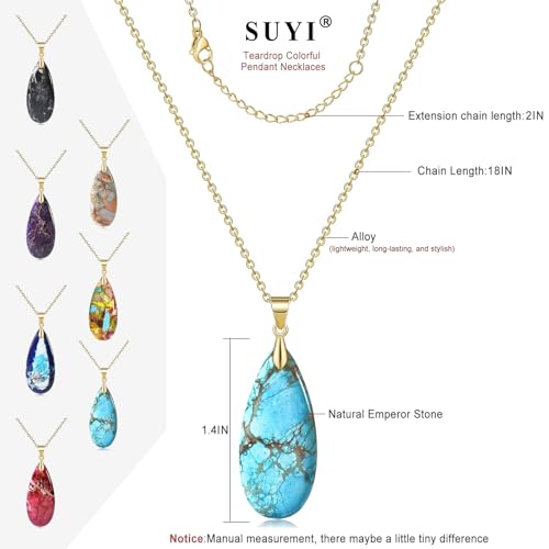 Suyi Stone Necklace for Women Teardrop Colorful Pendant Necklaces - color: Turquoise Gold