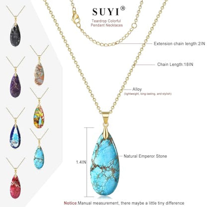 Suyi Stone Necklace for Women Teardrop Colorful Pendant Necklaces - color: Turquoise Gold
