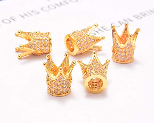 AD Beads Zircon Pave Rhinestones Crown Big Hole Bracelet Connector Spacer Beads (10 Pcs Clear on Gold Crown (9x12mm)) - color: 10 Pcs Clear on Gold Crown (9x12mm)