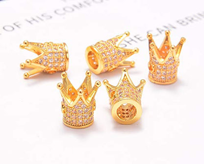 AD Beads Zircon Pave Rhinestones Crown Big Hole Bracelet Connector Spacer Beads (10 Pcs Clear on Gold Crown (9x12mm)) - color: 10 Pcs Clear on Gold Crown (9x12mm)