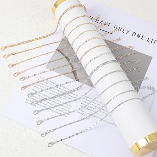 Ankle Bracelets for Women 12 Pcs Gold/Silver Plated Layered Cuban Link Chain Anklets Set Summer Boho Jewelry Anklets - style: 12 Chains