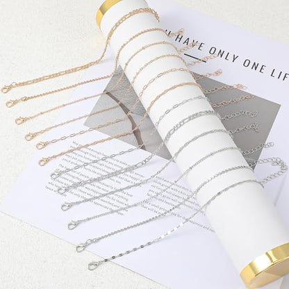 Ankle Bracelets for Women 12 Pcs Gold/Silver Plated Layered Cuban Link Chain Anklets Set Summer Boho Jewelry Anklets - style: 12 Chains