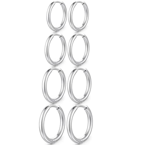 Small Hoop Earrings for Women, Stainless Steel Huggie Hoop earrings, 18G | 2/4/6 Pairs, 6mm/8mm/12mm Small Hoop Earrings, Lobe Helix Conch Tragus Daith Rook Cartilage Piercing Jewelry,Gold Silver - color: Silver-4pairs-6/8/10/12mm