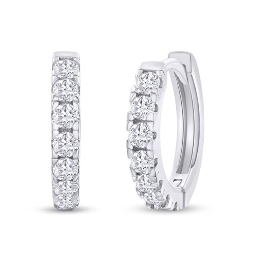 Dainty Cartilage Huggie Hoop Earrings Women in 18K Gold Plated | Round Moissanite in 18K Gold Plated Jewelry for Her - color: White Gold, size: 13 MM