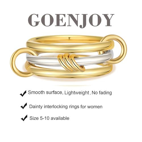 14K Gold Plated Interlocked Stackable Rings for Women, Statement Multi Ring Mixed Metals Stack, Two-Toned interlocking rings Stacking Jewelry - color: silver gold-3pcs set, size: 9