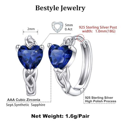 Bestyle 925 Sterling Silver Huggie Hoop Earrings Small Birthstone Hoop Earrings for Women Hypoallergenic Silver Huggie Earring,Great Birthday Earrings Gift for Daughter Wife Mom - color: 09-Blue Sapphire-Hoop