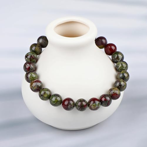 LPBeads Handmade Natural Gemstone Stretch Elastic Bracelet Healing Crystal Round Stone Beads Jewelry Gifts for Women Men - color: Dragon Bloodstone, size: 8mm