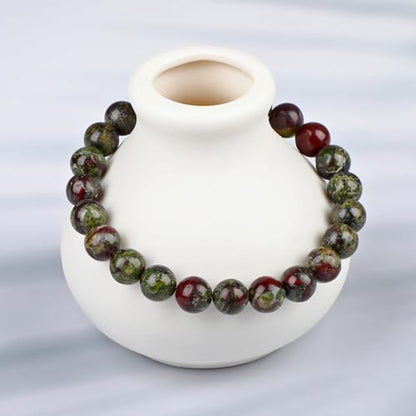 LPBeads Handmade Natural Gemstone Stretch Elastic Bracelet Healing Crystal Round Stone Beads Jewelry Gifts for Women Men - color: Dragon Bloodstone, size: 8mm