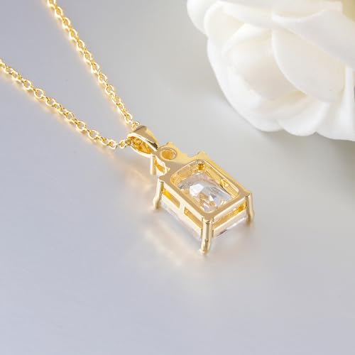CiNily Rectangular Crystal Necklace for Women Trendy, Pendant Necklace with Chain 14K White Gold | Gold Plated Multicolor Birthstone Pendant Necklaces Boho Jewelry for Christmas Birthday Wedding - color: Gold-White cz