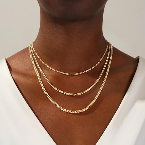Turandoss Gold Layered Necklaces for Women Dainty 14K Gold Plated Chain Set | Stack Cuban Link Chain Necklace Personalized Lip Satellite Flat Curb Link Necklaces for Women Trendy Set - color: Cuban Chain