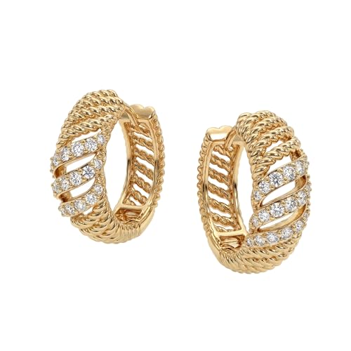 DREMMY STUDIOS Gold Dainty Huggie Hoop Earrings 18K Gold Plated Exquisite Open Tassel Dangle Charm Drop Sleeper Geometric Cross Coin Star Heart White CZ Simple Hypoallergenic Earrings for Women - color: Hollow-CZ
