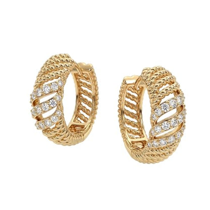 DREMMY STUDIOS Gold Dainty Huggie Hoop Earrings 18K Gold Plated Exquisite Open Tassel Dangle Charm Drop Sleeper Geometric Cross Coin Star Heart White CZ Simple Hypoallergenic Earrings for Women - color: Hollow-CZ