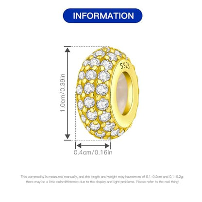 Spacer Stopper Beads for Bracelets & Necklaces, 925 Sterling Silver Beads | Smooth & Pave Cubic Zirconia (White, Blue, 18K Gold Plated) | Anti-Slide Separator Charms S925 Women Jewelry - color: 2Pcs Gold CZ Spacer