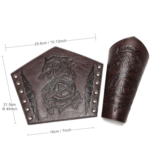 Medieval Leather Bracers Dragon Embossed Viking Leather Bracers Leather Arm Armer Cuff Leather Gauntlet Costumes Accessories - style: Dragon Leather Bracers-dark Brown
