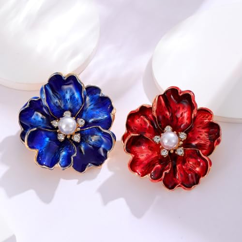 Rhinestone Flower Pin Camellia Drop Oil Brooch Big Large Rose Bouquet Brooch Pin Pearl Daisy Peony Brooch Lapel Pins Elegant Clothing Hat Bag Skirt Accessories for Women - color: Blue