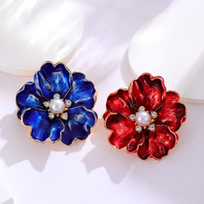 Rhinestone Flower Pin Camellia Drop Oil Brooch Big Large Rose Bouquet Brooch Pin Pearl Daisy Peony Brooch Lapel Pins Elegant Clothing Hat Bag Skirt Accessories for Women - color: Red
