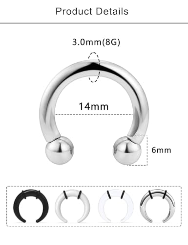 Lcolyoli Large Septum Rings 16G 14G 12G 10G 8G 6G PA Ring Internally Threaded Spike Horseshoe Barbell Stainless Steel & Acrylic Plastic Pincher Tapers C Shape Buffalo Stretcher Expander for Women Men - color: 8G