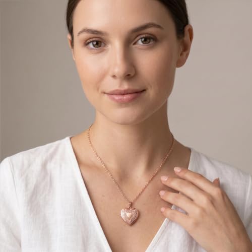 PHOCKSIN Personalized Locket Necklace for Women Photo Necklace with Customized Picture Birth Flower Birthstone Customizable Birthday Gifts - color: #08-Heart Rose Gold Flower
