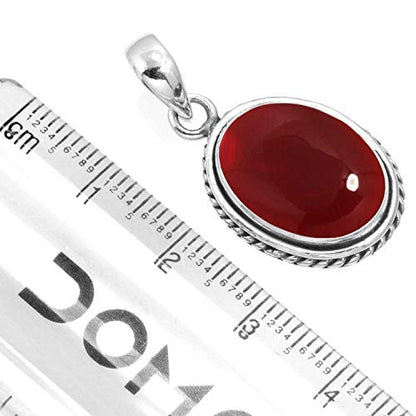 Chunky Natural Gemstone Pendant Necklace For Women Onyx, Turquoise, Amber, Garnet Oval Boho Genuine 925 Sterling Silver Handmade Jewelry - color: Garnet Quartz
