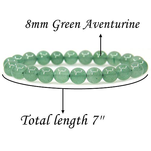 Angelstones Gemstones 8mm Round Beads Healing Crystal Bracelet for women | Natural Gemstone, Handmade Gifts for Women, Healing Crystal Round Beaded Stretch Bracelets, Unisex Jewelry for Women and Men - color: Green Aventurine