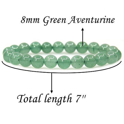 Angelstones Gemstones 8mm Round Beads Healing Crystal Bracelet for women | Natural Gemstone, Handmade Gifts for Women, Healing Crystal Round Beaded Stretch Bracelets, Unisex Jewelry for Women and Men - color: Green Aventurine