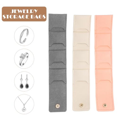 3 Pcs Mini Travel Jewelry Bags: Portable Small Jewelry Organizer Case - Foldable Roll Up Pouch for Rings Earrings Necklaces - Travel Storage Bag for Vacation