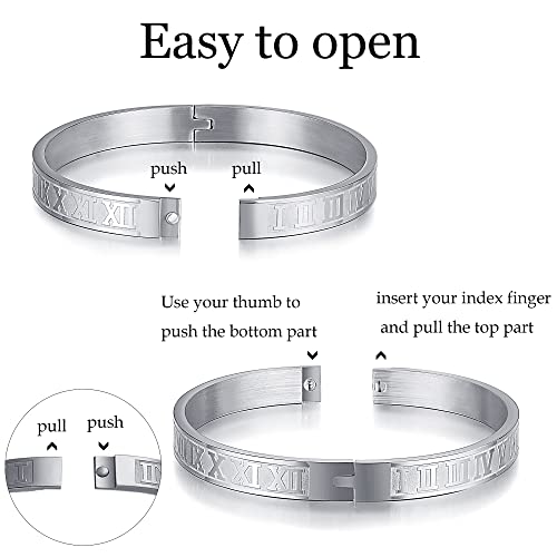 WFYOU 3PCS Stainless Steel Imperial Crown Bracelets for Men Gold Roman Numeral Bangle Bracelet Adjustable Cuff Bracelet Mens Luxury Jewelry Gifts - style: 04:silver-Small Crown
