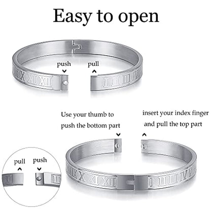 WFYOU 3PCS Stainless Steel Imperial Crown Bracelets for Men Gold Roman Numeral Bangle Bracelet Adjustable Cuff Bracelet Mens Luxury Jewelry Gifts - style: 12:Silver-CZ Leopard Head