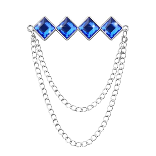 Gem Brooch Pins Hanging Chain Lapel Pin for Men Suits Metal Tassel Chain Collar Pins Suit Brooch Vintage Crystal Rhinestone Brooches for Men Wedding Business Prom Party - color: Blue-J