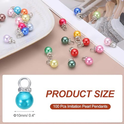 MECCANIXITY 100Pcs Imitation Pearl Pendant 10mm Faux Pearl Beads with Rhinestone for Dangle Jewelry Making Earrings Necklace Bracelets Crafts, Sky Blue - color: Sky Blue
