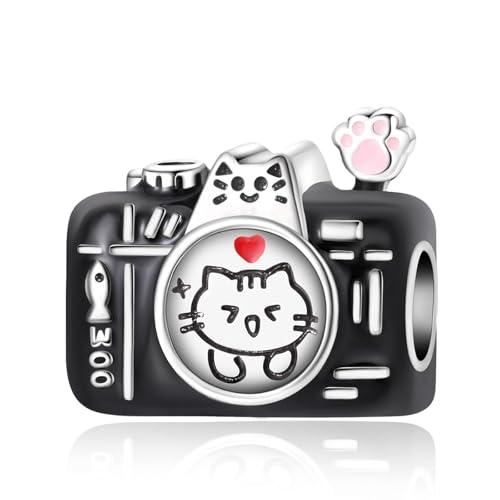 925 Sterling Silver Bead Charm for Pandora Bracelets and Necklaces,Pink Bow Cherry Butterfly Blue Ocean Pendant Bead Charms Jewelry Present Valentines Gifts for Wife/Girlfriend Women - style: Cat Camera Charm