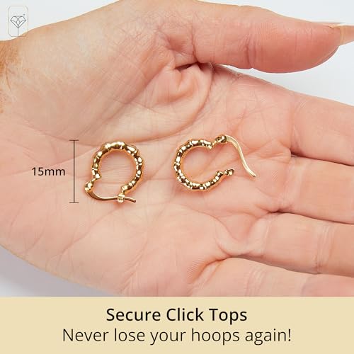14k Yellow Gold Plated Hoop Earrings for Women with Click Top | Anti Tarnish Lightweight Chunky 14K Gold Hoop Earrings | Hypoallergenic Gold Plated Earrings 0.6 to 1.2 Inches by MAX + STONE - style: Bamboo
